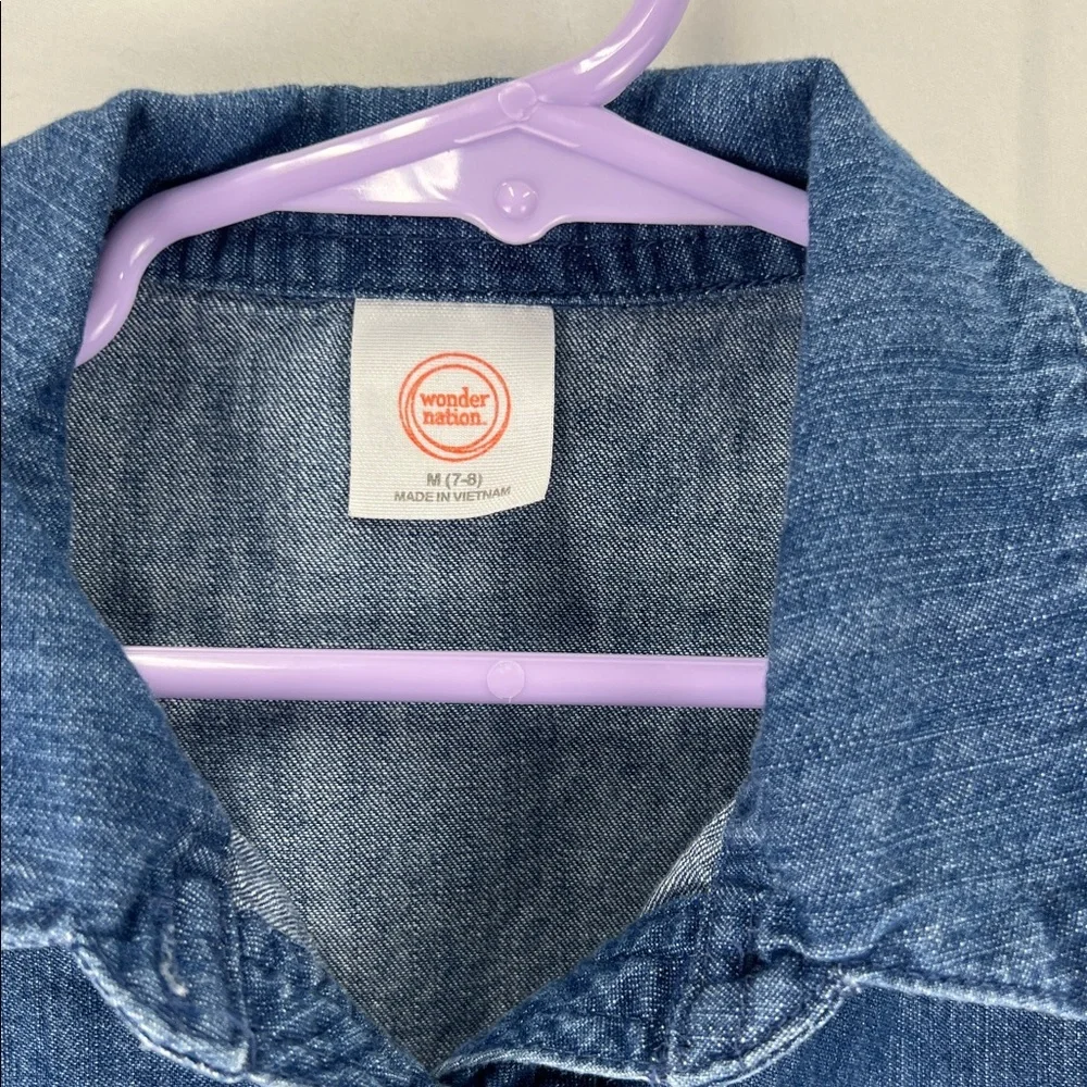 Wonder Nation - Girls Dress - Size 7/8 - Medium - Denim - Medium Blue - Belt